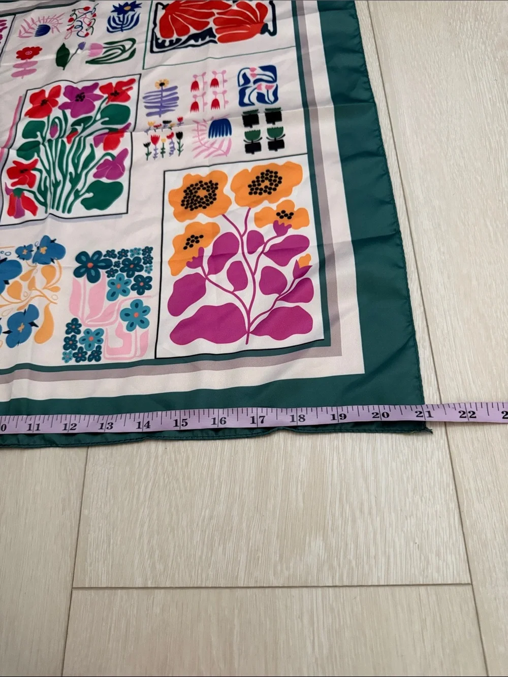 Botanical Patchwork Floral Scarf - Green Border